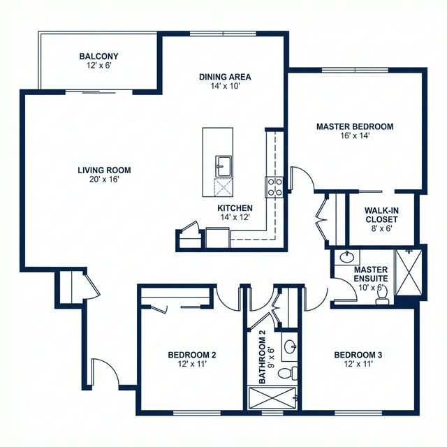 The King Suite — 3BR floor plan